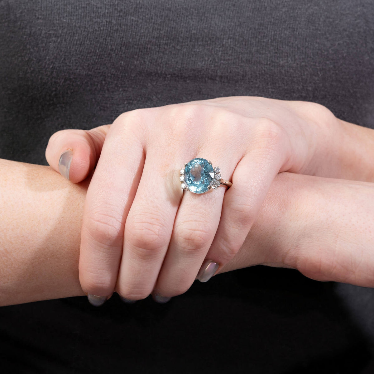 J.E. CALDWELL Vintage 14k Aqua and Diamond Ring 10ct