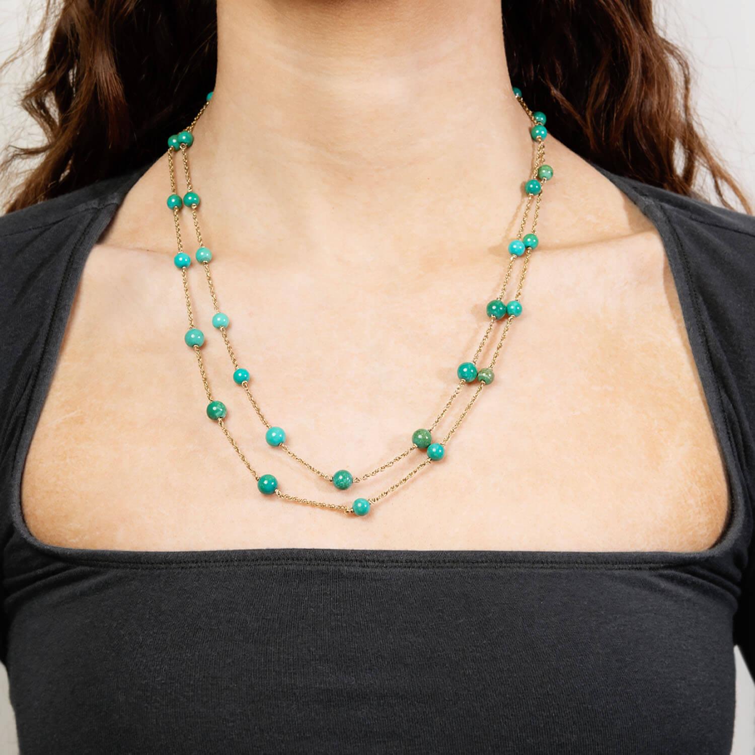 Retro 14k Amazonite Bead Necklace