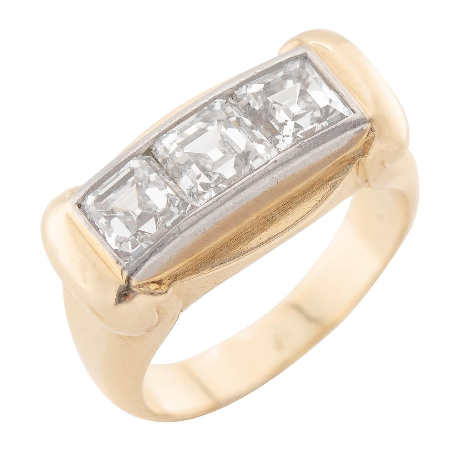 Retro 14k & Palladium Diamond Three Stone Ring