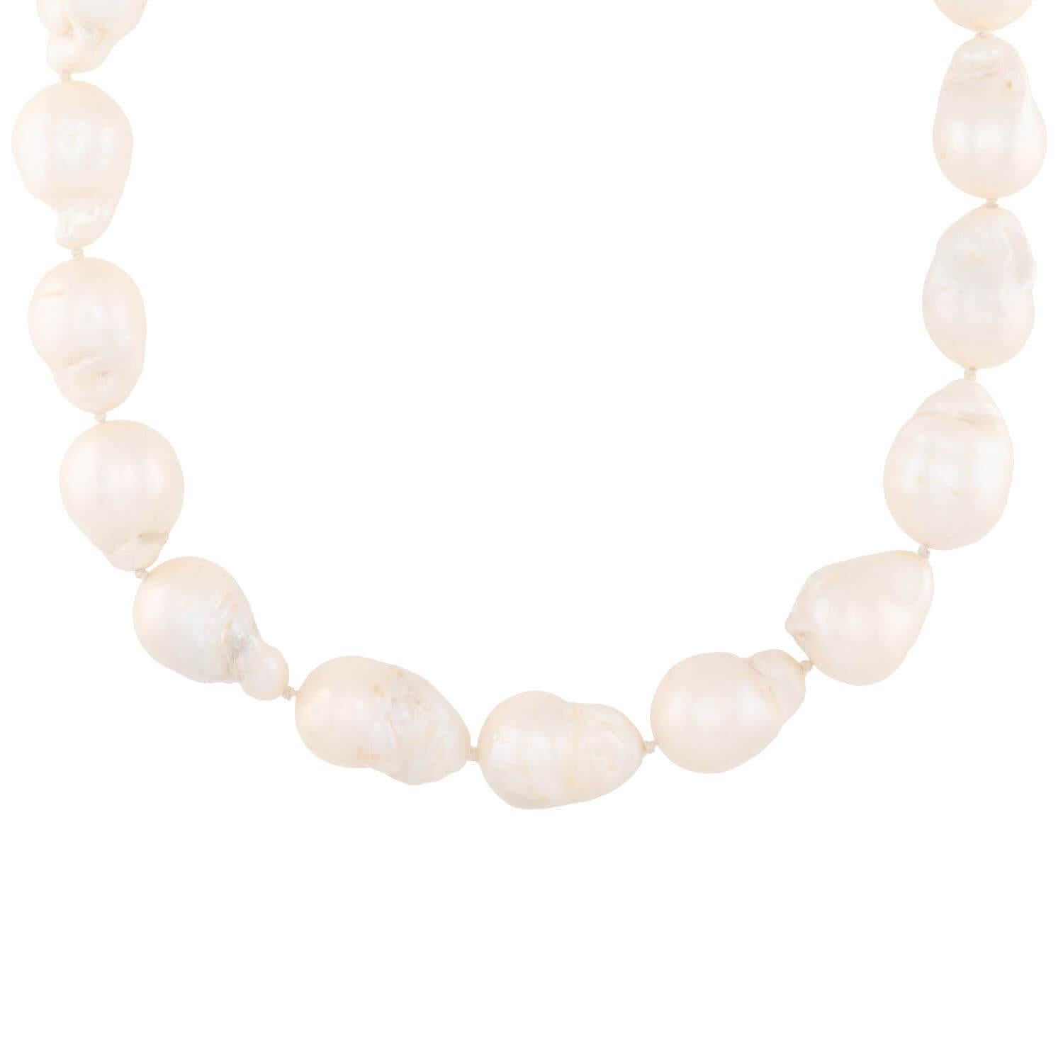 Estate 18k Baroque Pearl and Diamond Necklace