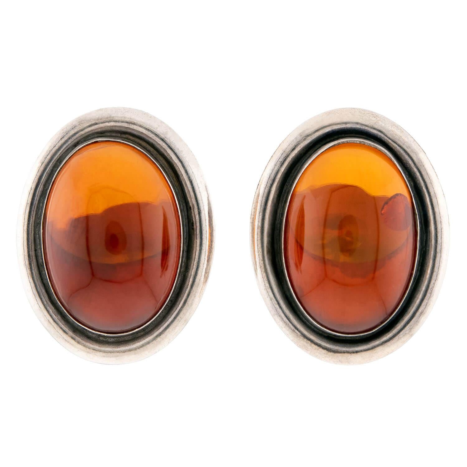 Retro Danish Sterling Silver Baltic Amber Earrings