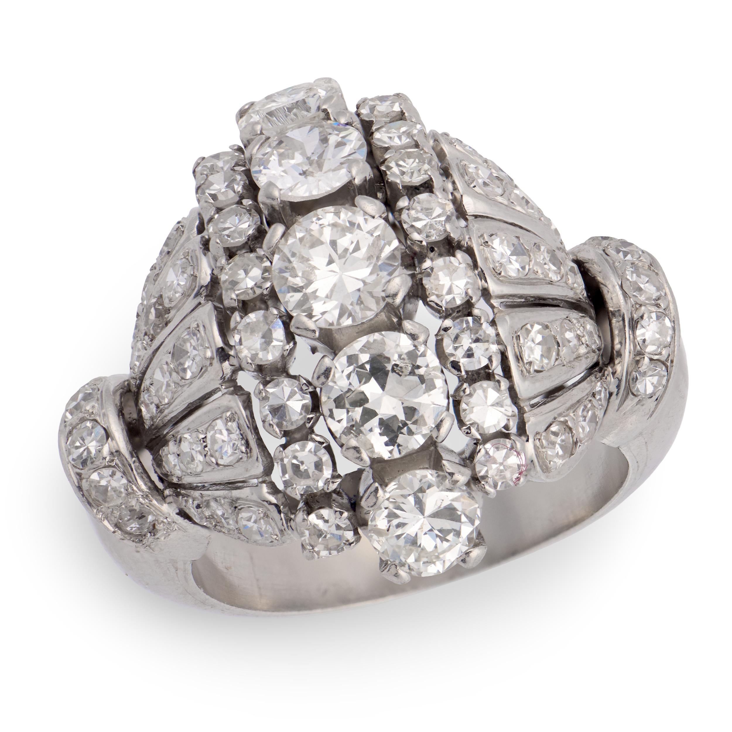Retro Platinum Diamond Statement Ring