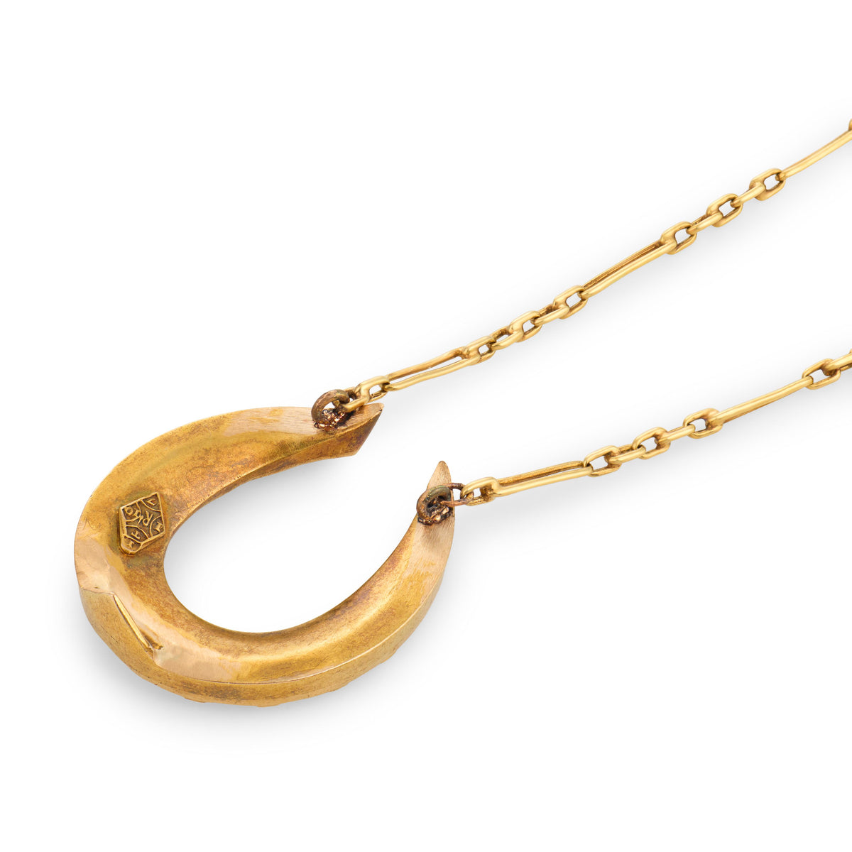 Victorian 18k/14k Agate & Diamond Horseshoe Pendant Necklace