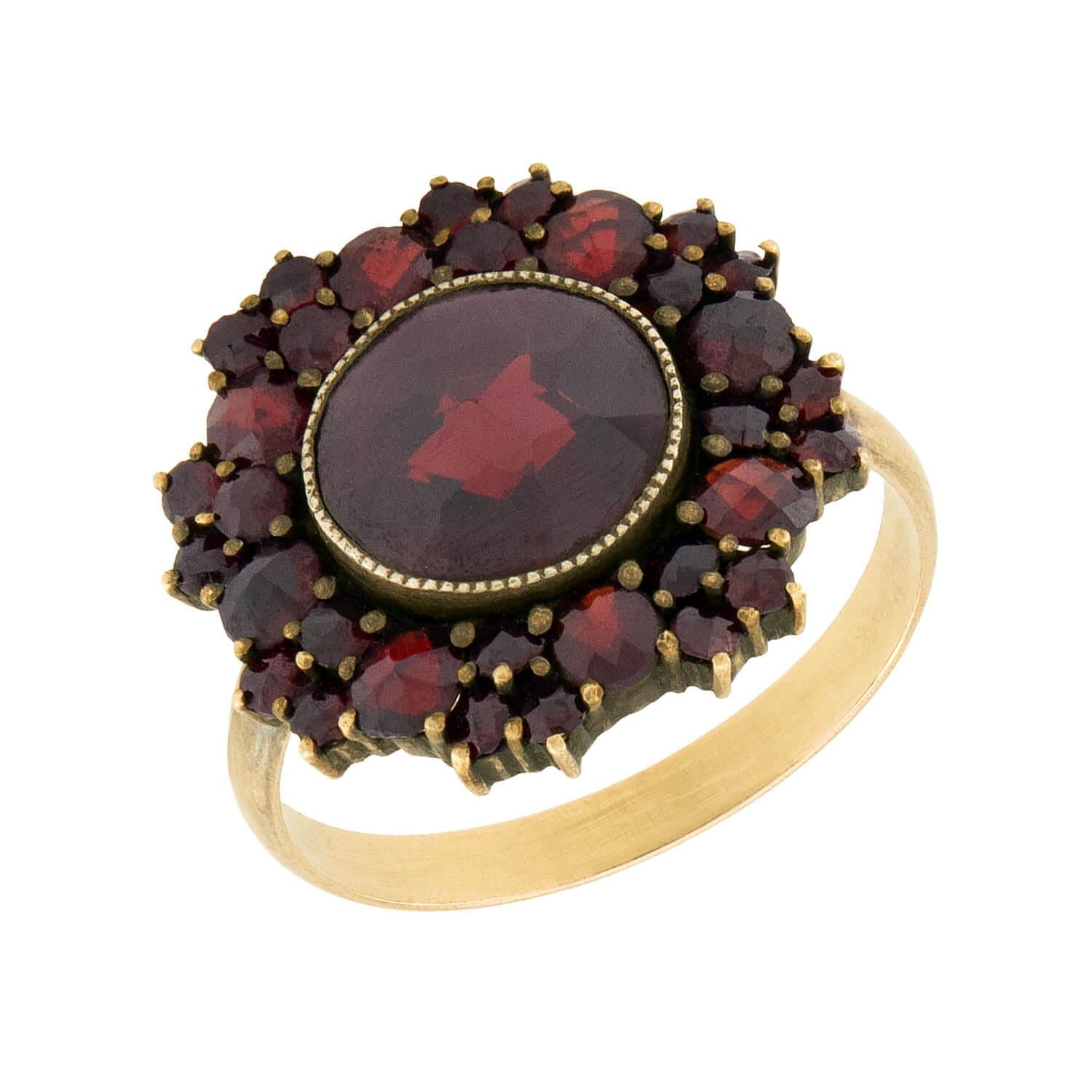 Art Deco Czechoslovakian 14k Garnet Cluster Ring