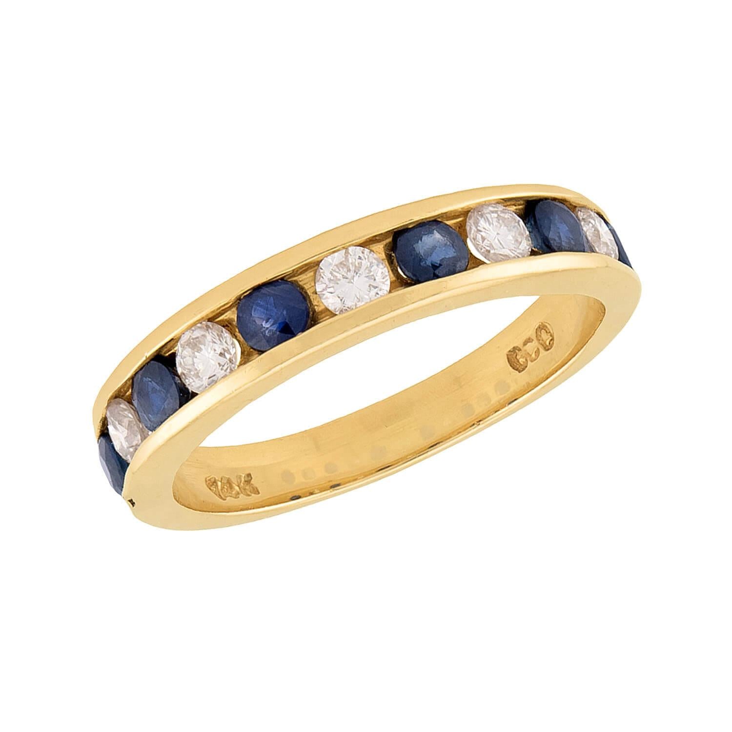 Estate 14k Diamond and Sapphire Half Band