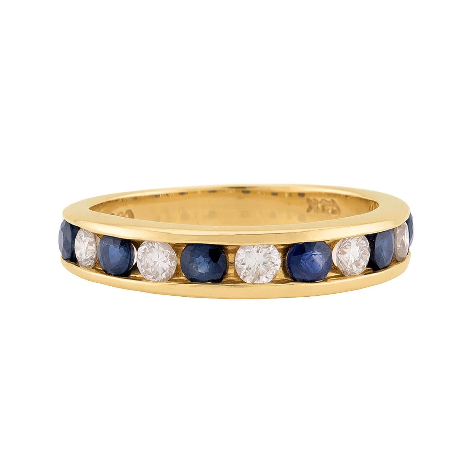 Estate 14k Diamond and Sapphire Half Band
