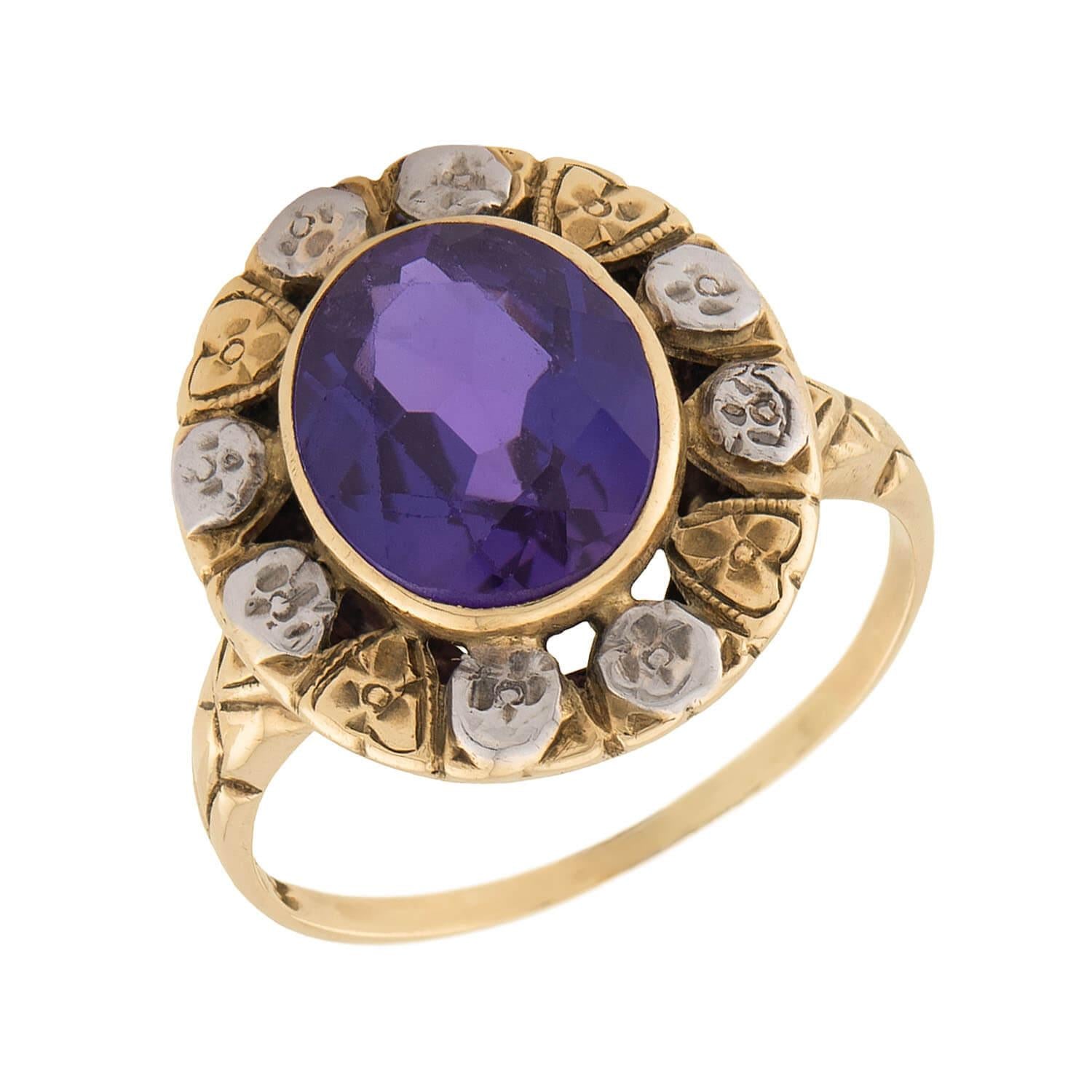Art Deco 18k Mixed Metal Amethyst Ring