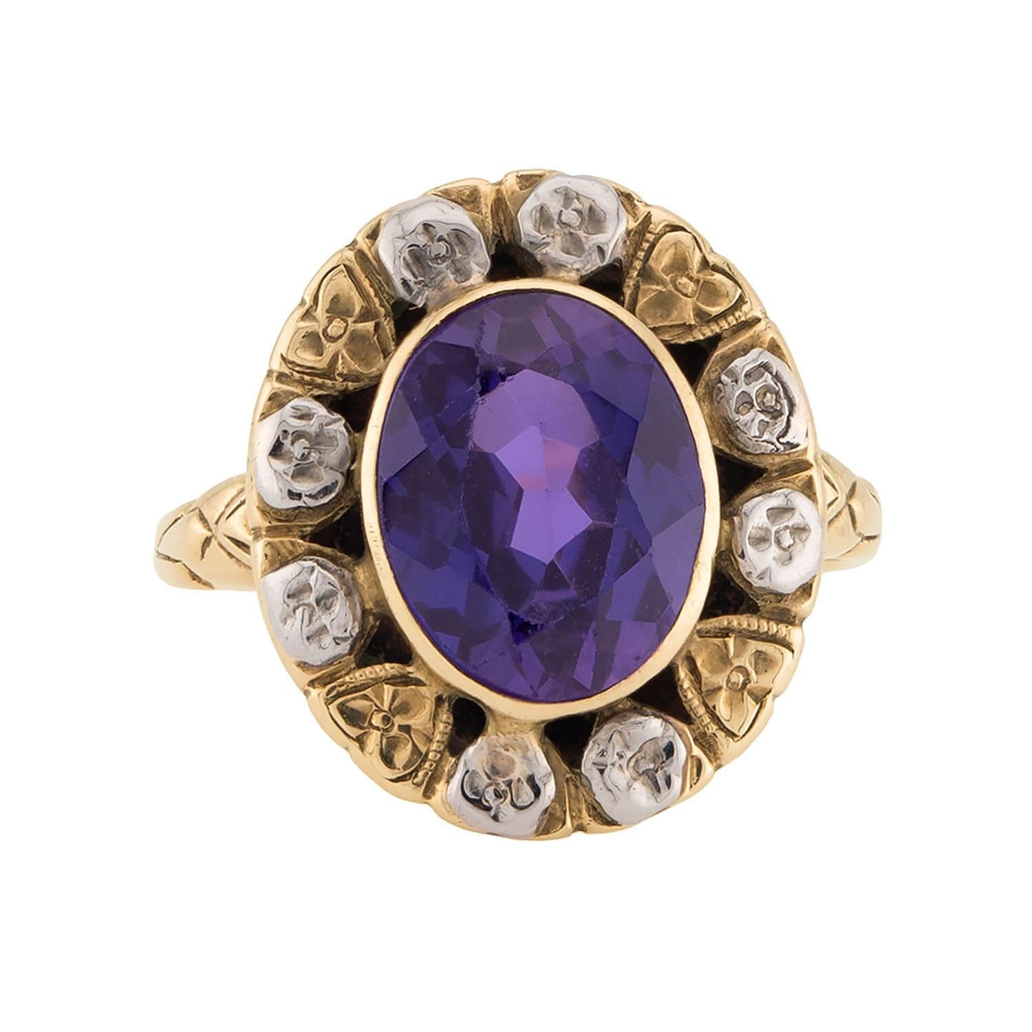 Art Deco 18k Mixed Metal Amethyst Ring