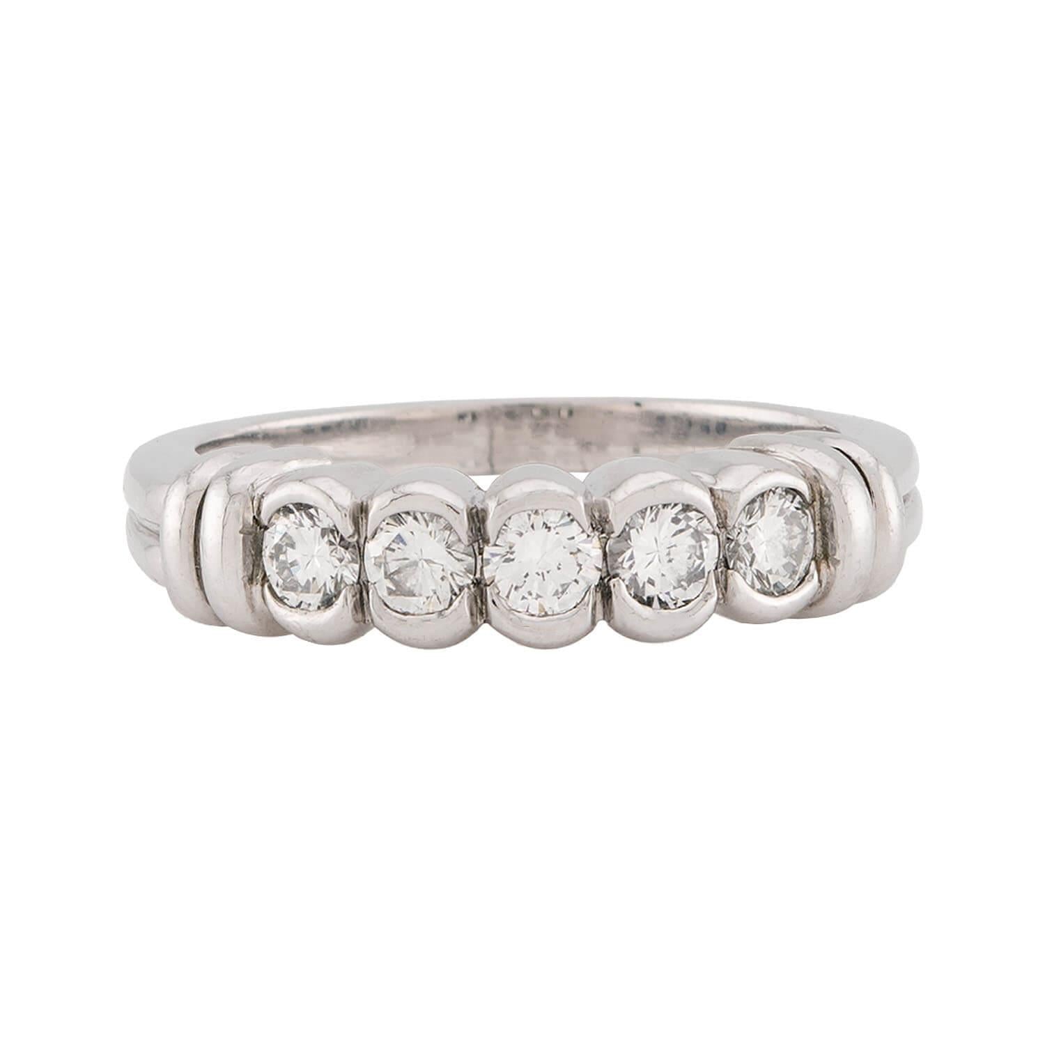 SCOTT K Estate Platinum Diamond Five Stone Ring