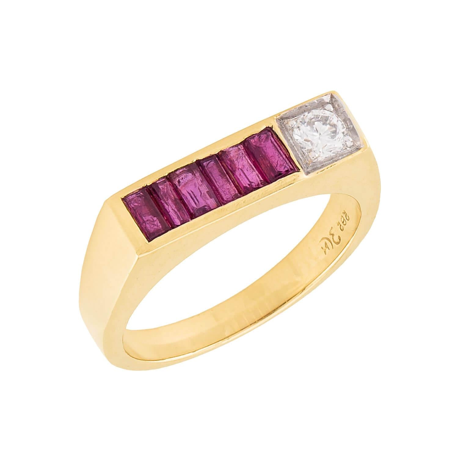Retro 14k Diamond and Ruby Ring