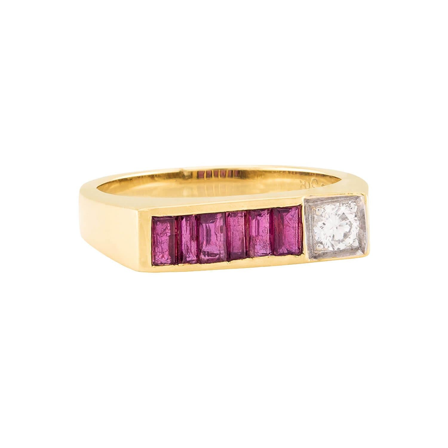 Retro 14k Diamond and Ruby Ring