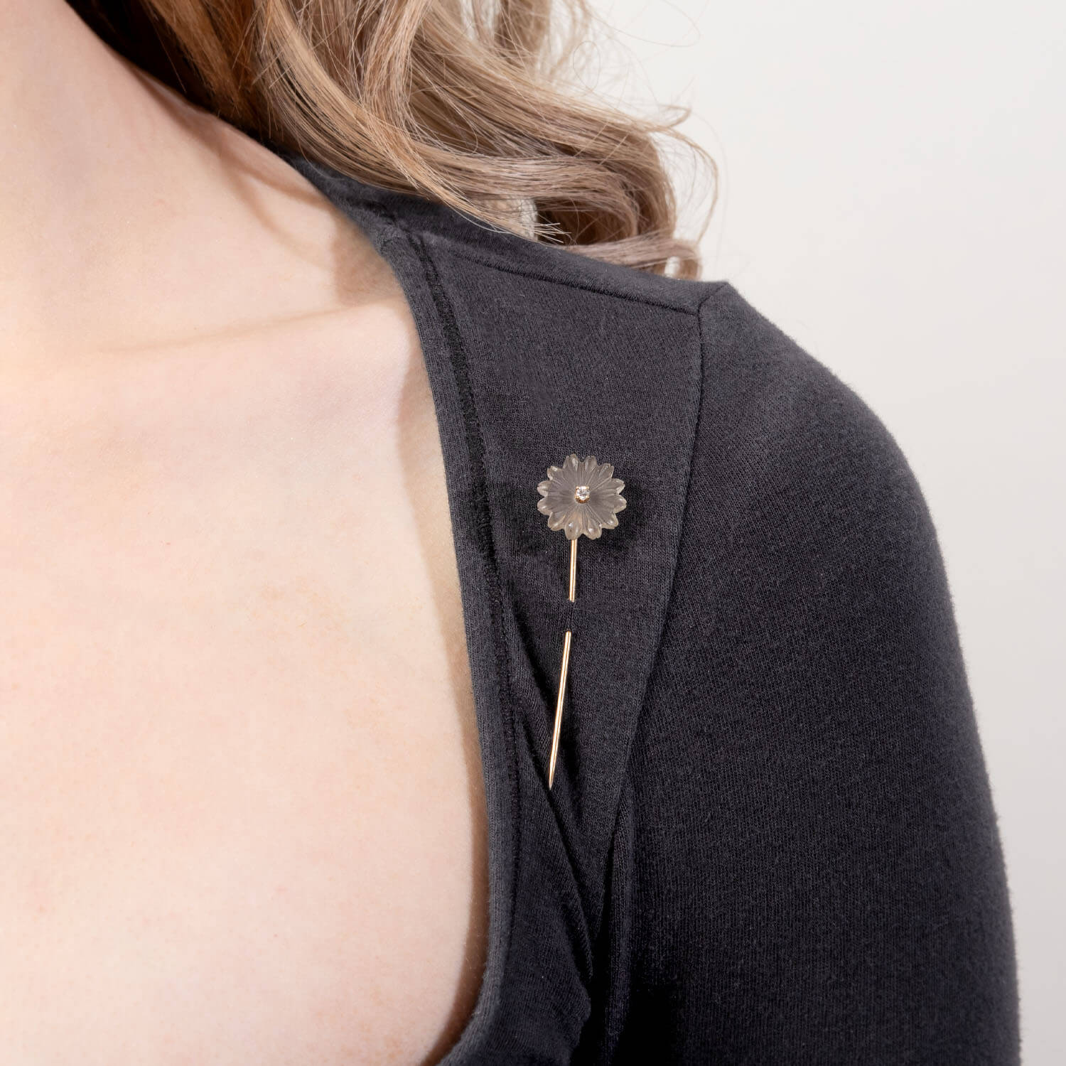 Victorian 14k Diamond & Camphor Glass Flower Stickpin