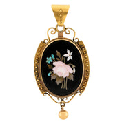 Victorian 14k Pietra Dura Pendant