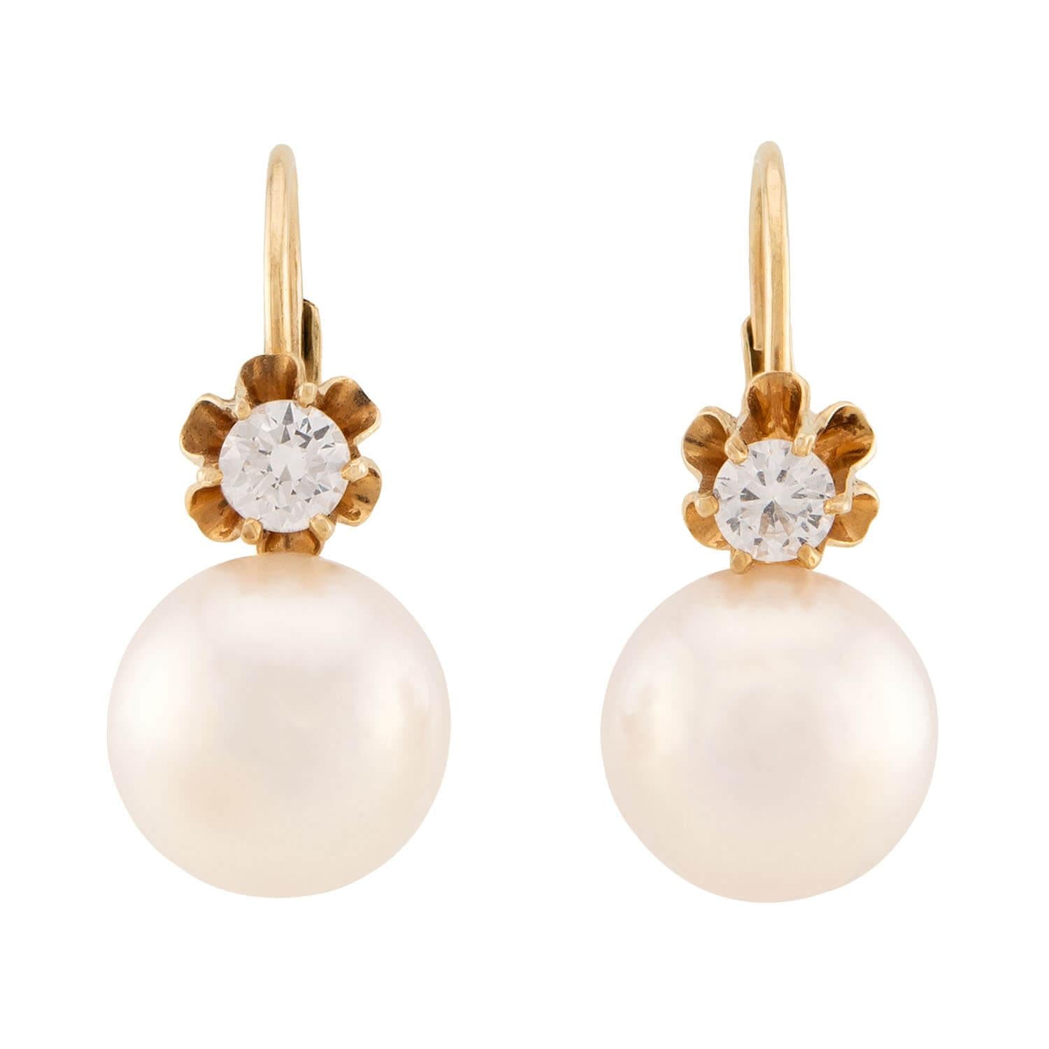 Estate 14k Pearl and Diamond Earrings