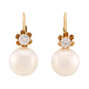 Estate 14k Pearl and Diamond Earrings