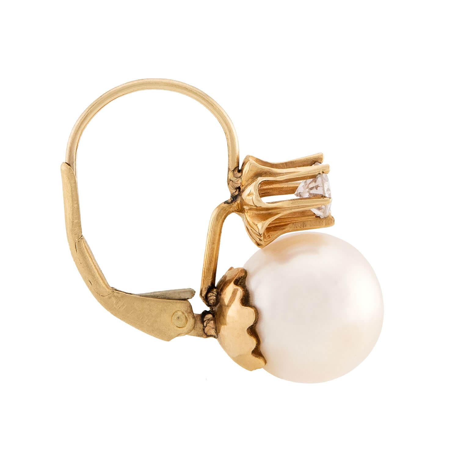 Estate 14k Pearl and Diamond Earrings
