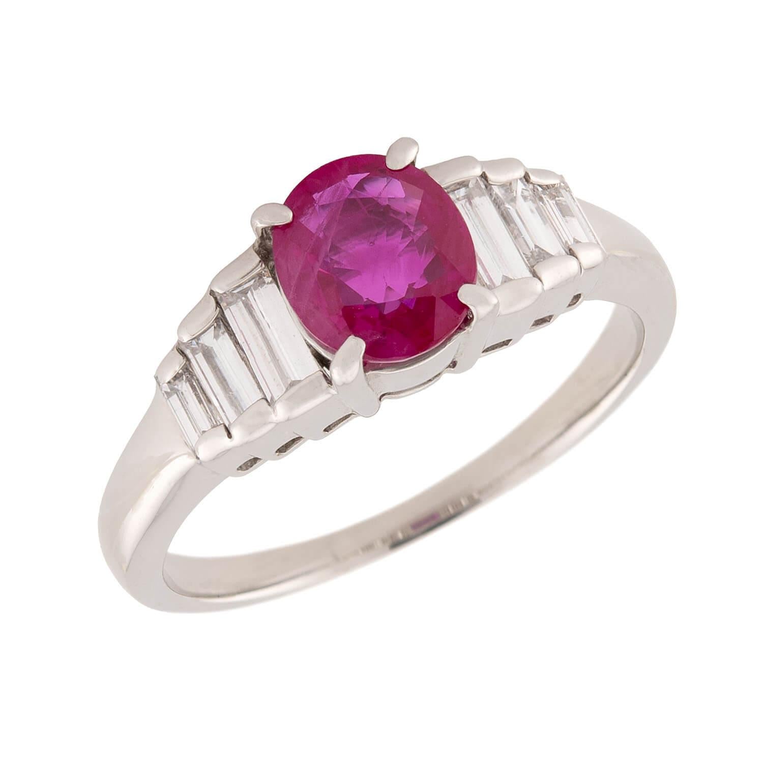 Estate Platinum GIA Ruby and Diamond Ring