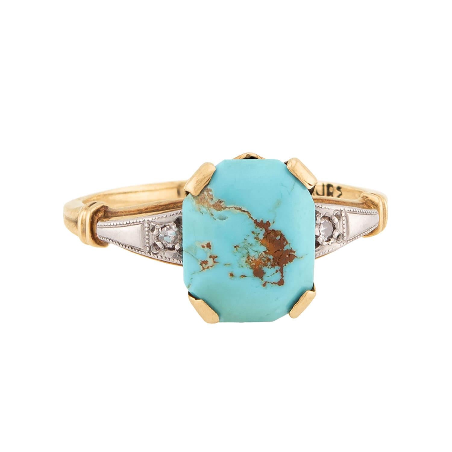 Edwardian 10k/Platinum Turquoise & Diamond Ring