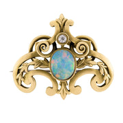 RIKER BROS. Art Nouveau 14k Opal and Diamond Lavalier Pin/Pendant