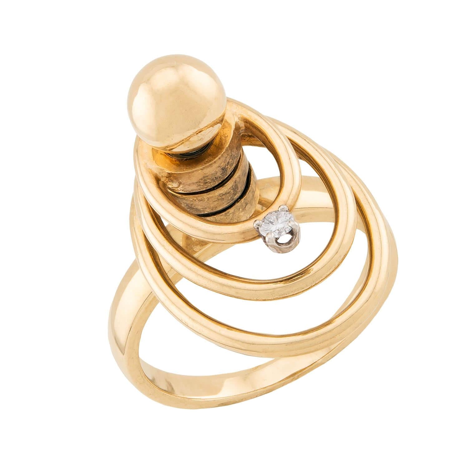 NORMAN TEUFEL Vintage 14k Diamond Kinetic Motion Ring