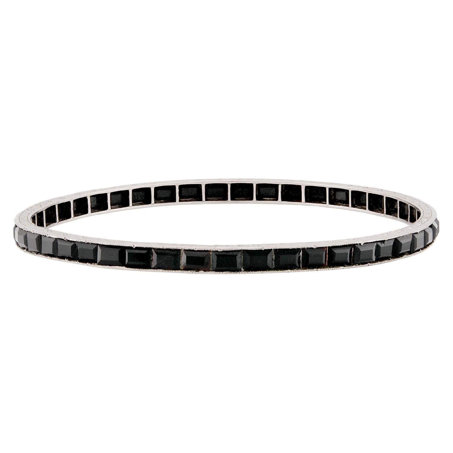 Art Deco Platinum Onyx Bangle