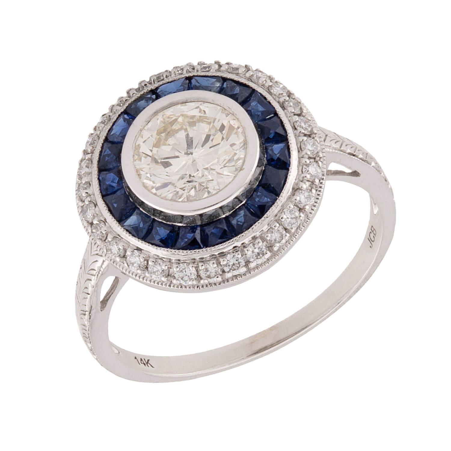 Art Deco 14k Diamond and Sapphire Halo Ring