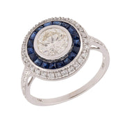 Art Deco 14k Diamond and Sapphire Halo Ring