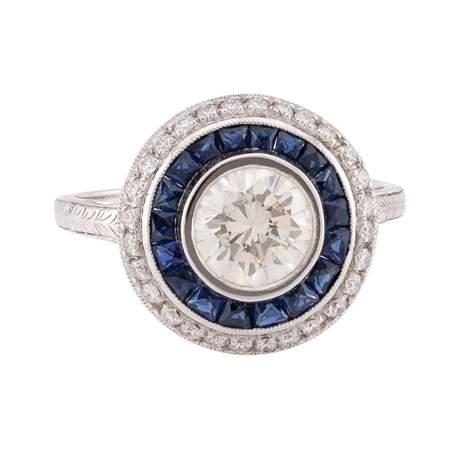 Art Deco 14k Diamond and Sapphire Halo Ring