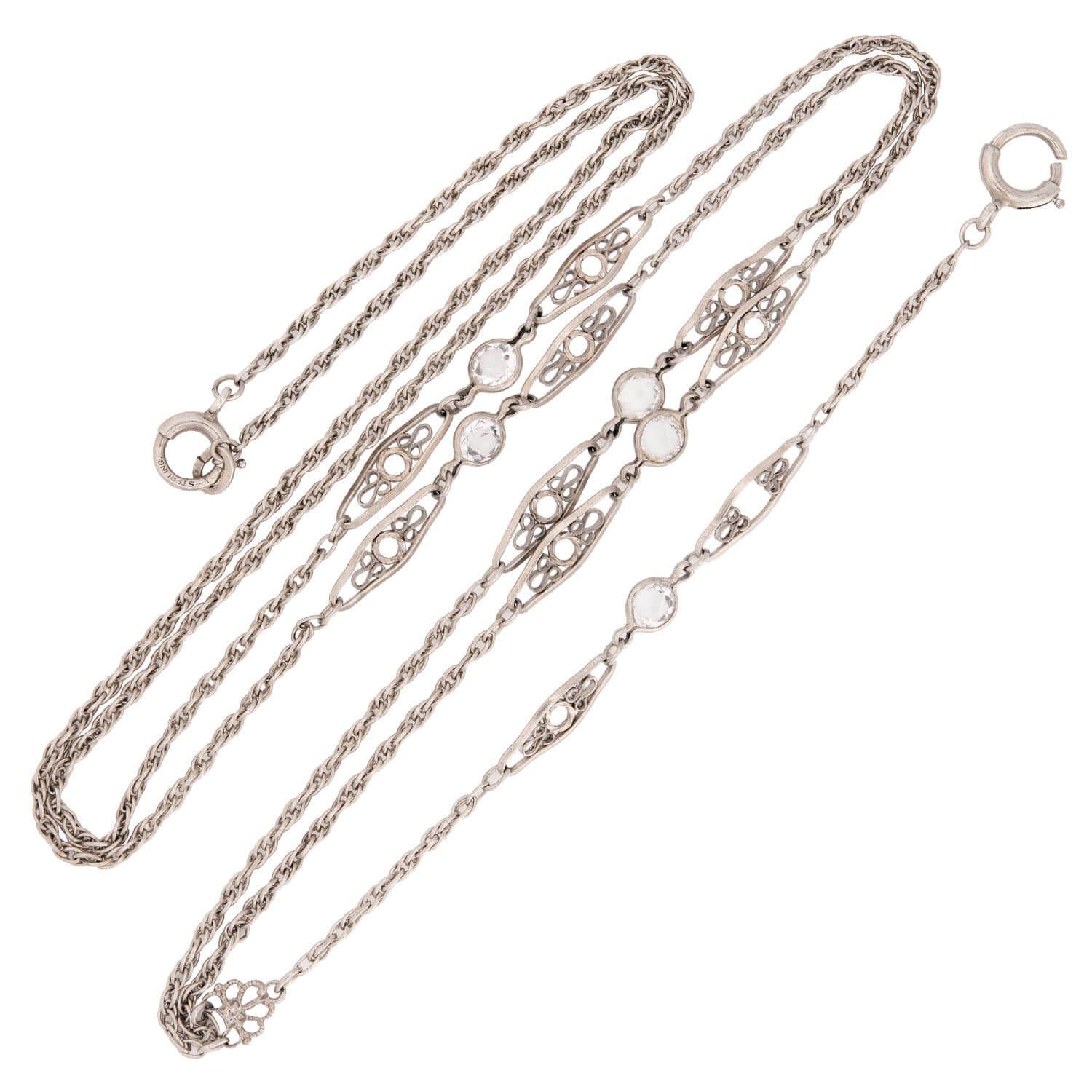 Victorian Sterling Silver Rock Quartz Crystal Lorgnette Chain