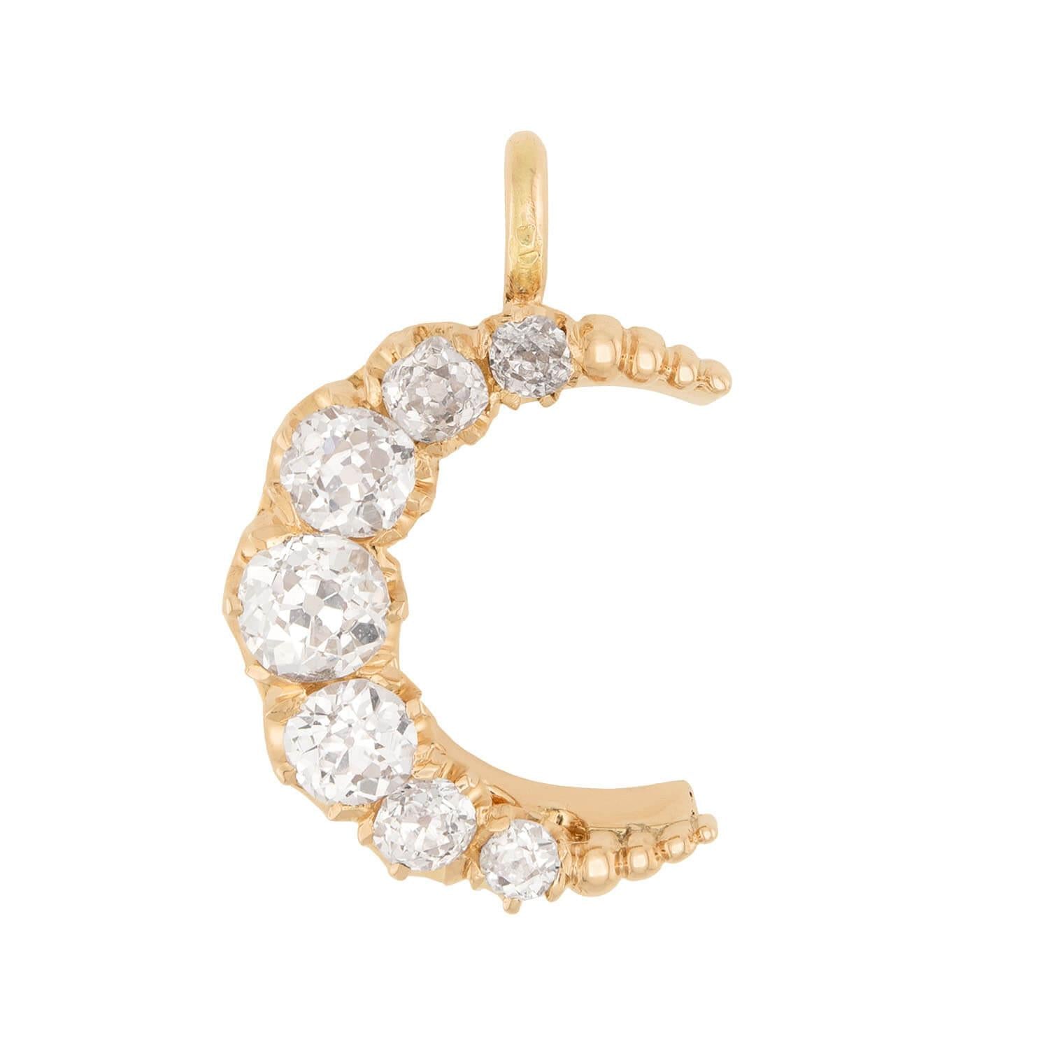 Victorian 14k Diamond Crescent Pendant/Charm