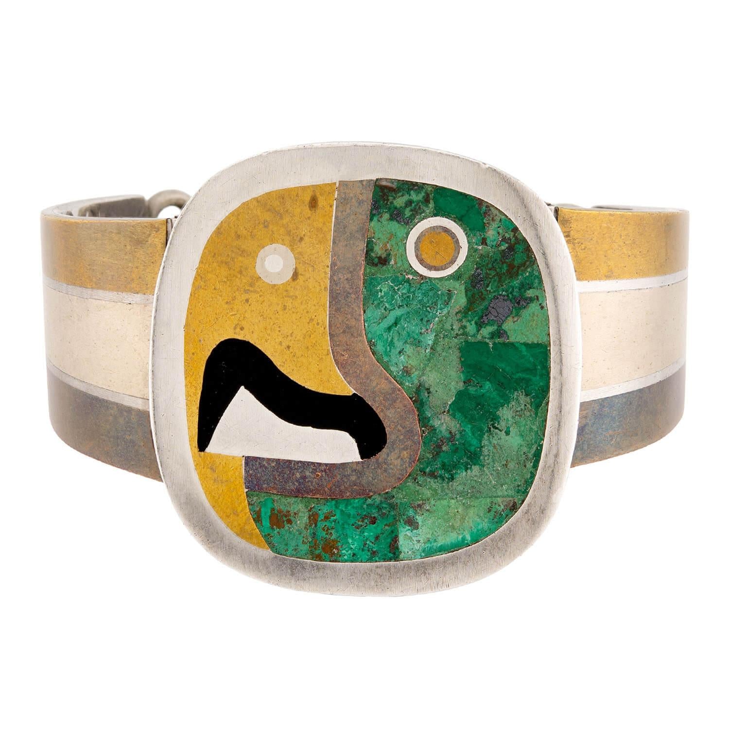 LOS CASTILLO Retro Mixed Metal Turquoise and Enamel Bracelet