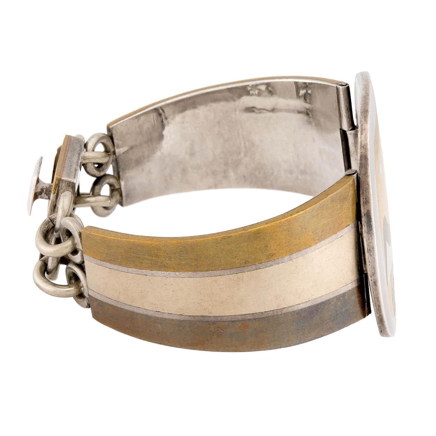 LOS CASTILLO Retro Mixed Metal Turquoise and Enamel Bracelet