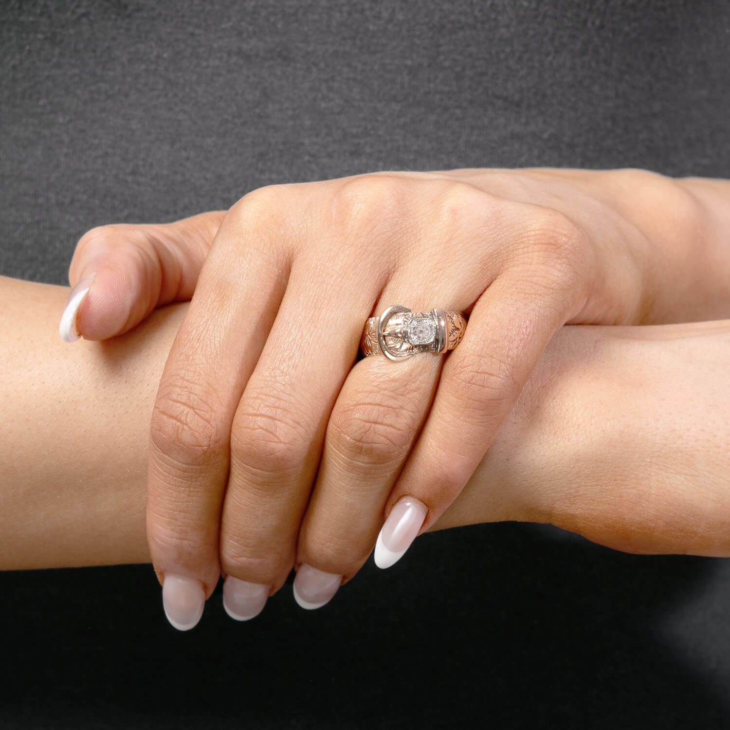 Victorian 9k/Sterling Silver Diamond Buckle Ring