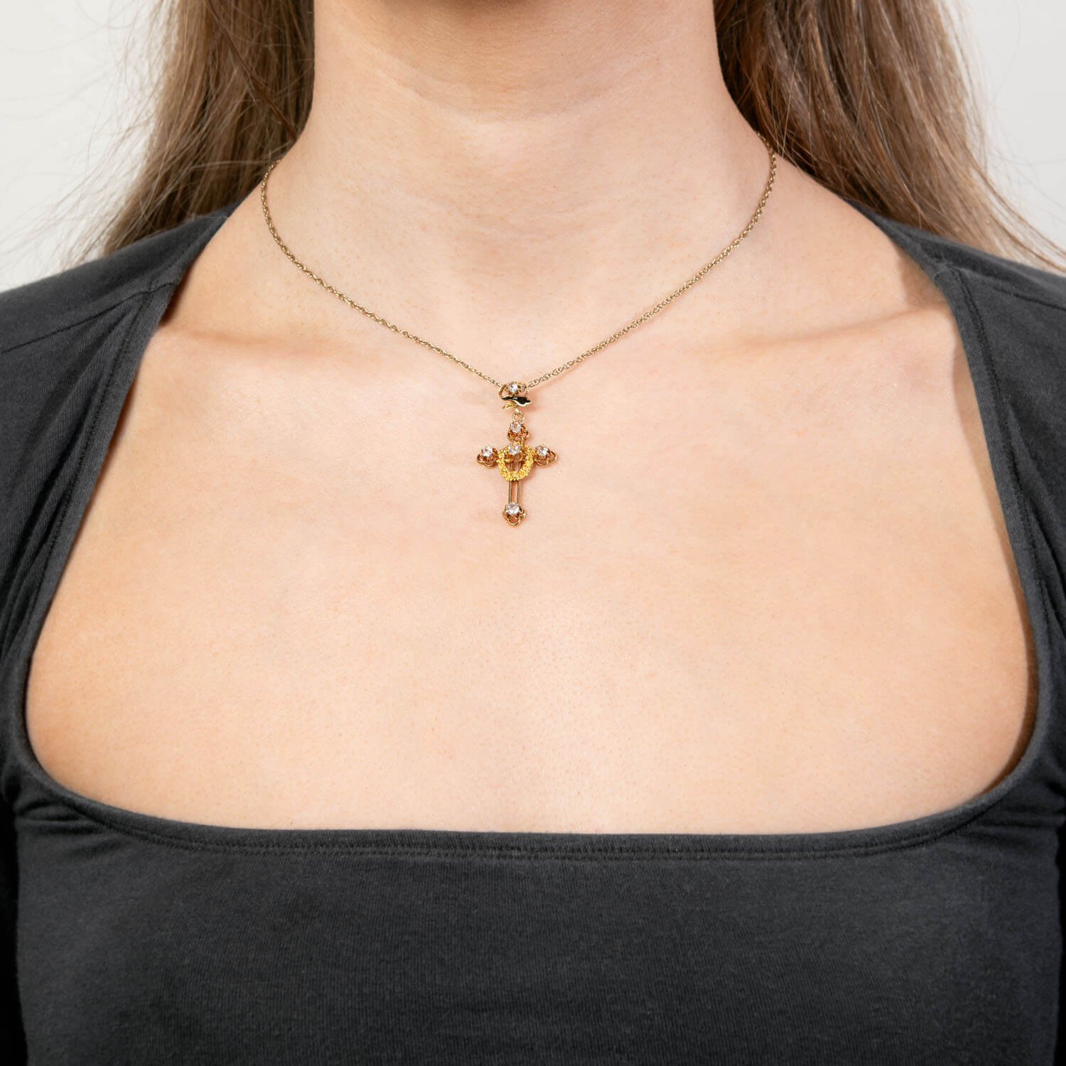 Victorian 14k Diamond and Enamel Cross Pendant/Charm