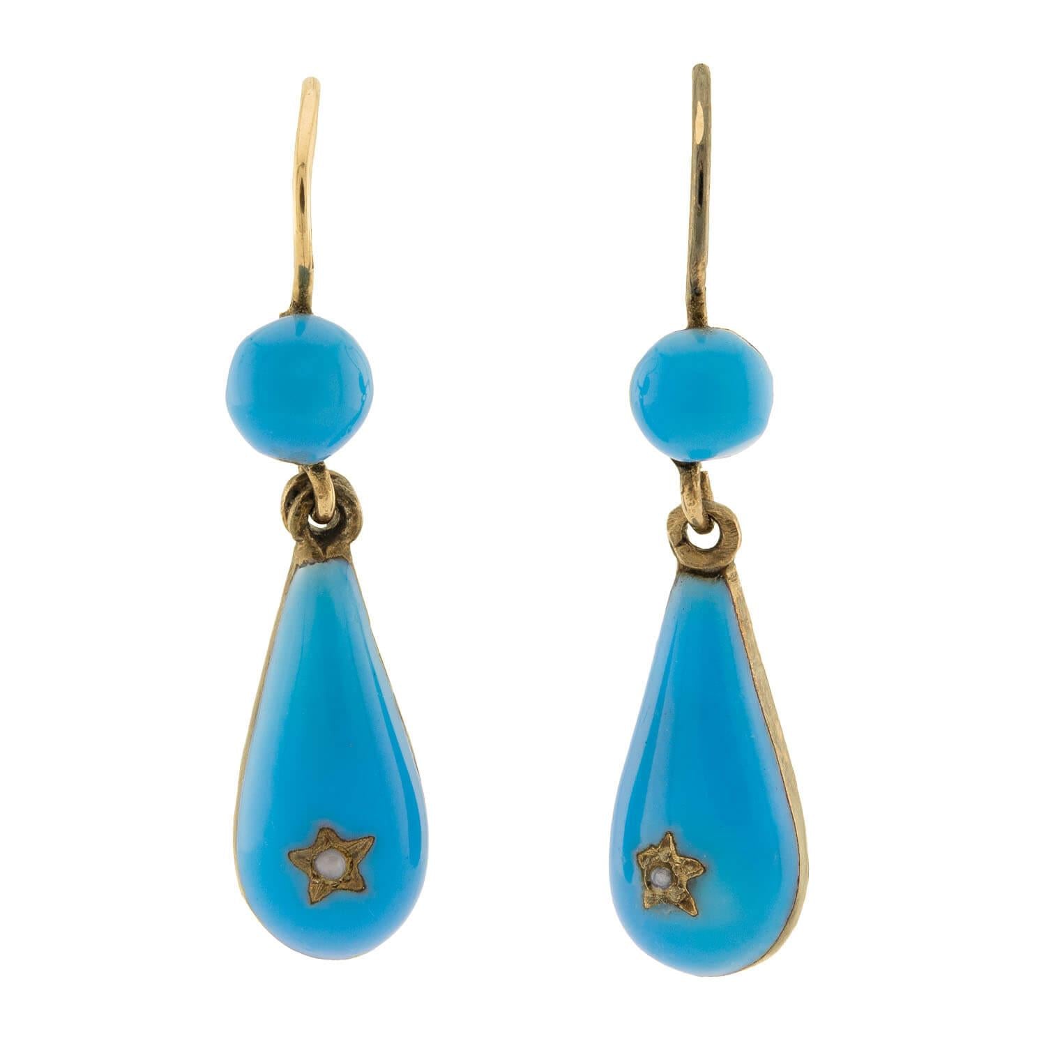 Victorian 14k Enamel and Pearl Drop Earrings