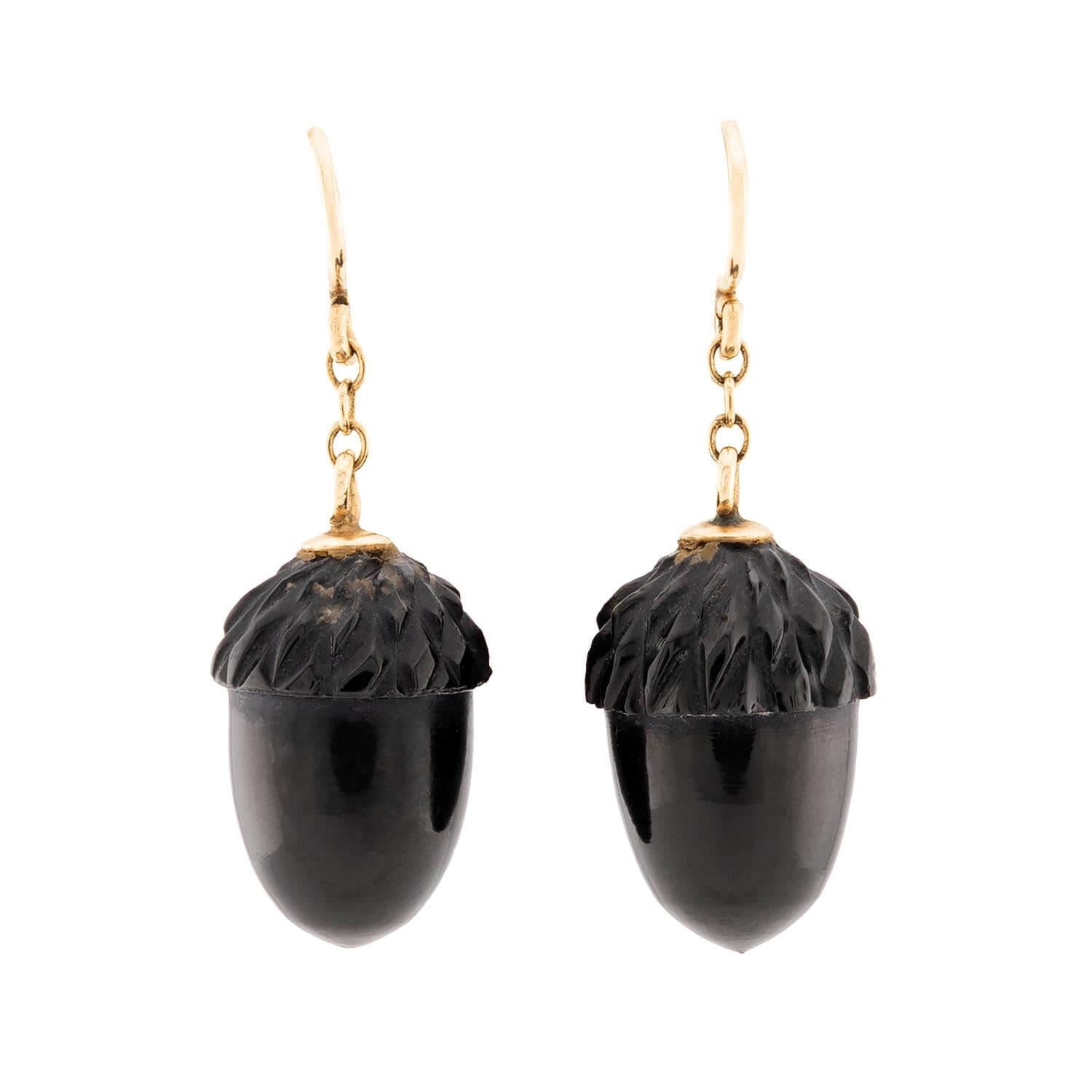Victorian 14k Jet Acorn Earrings