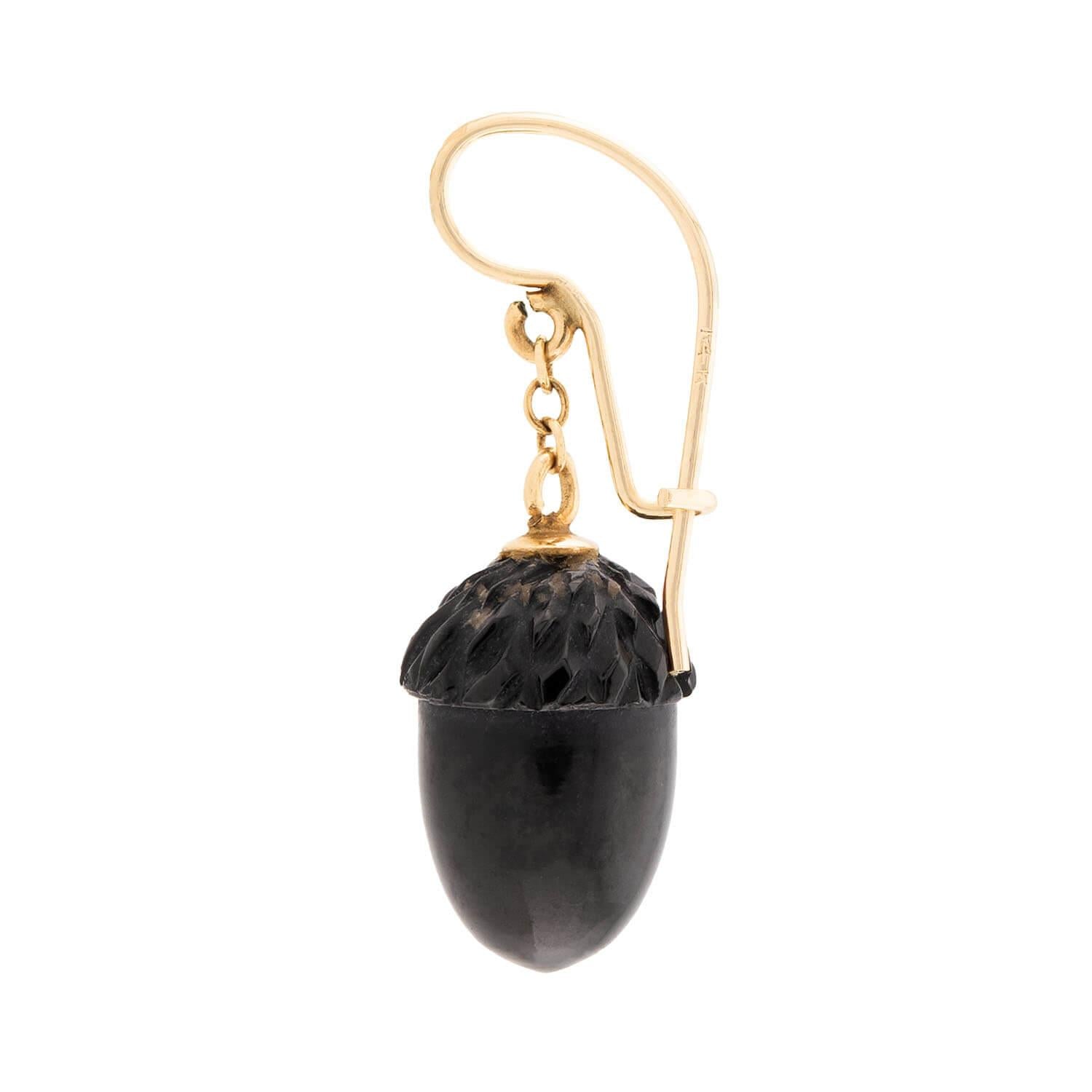 Victorian 14k Jet Acorn Earrings