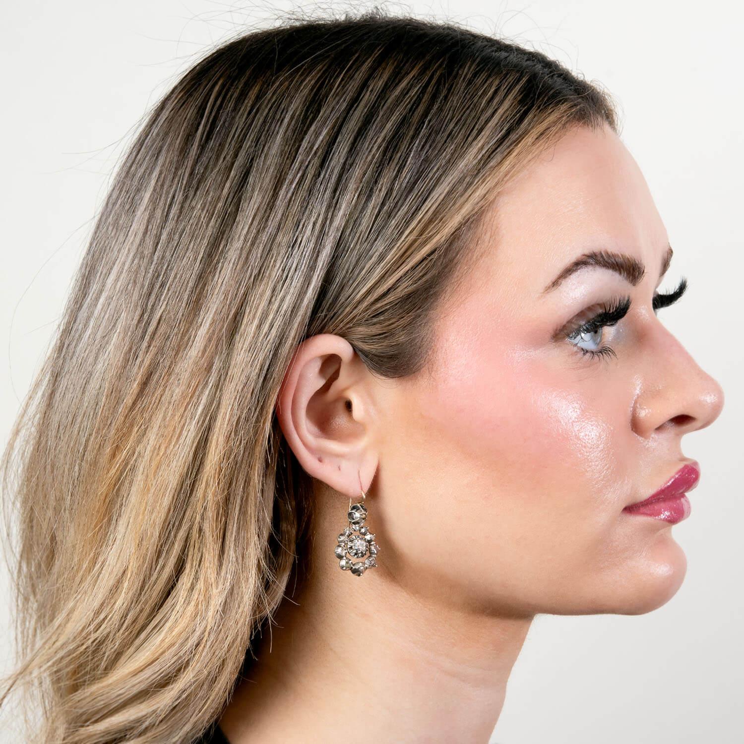 Georgian Sterling Silver Diamond Earrings