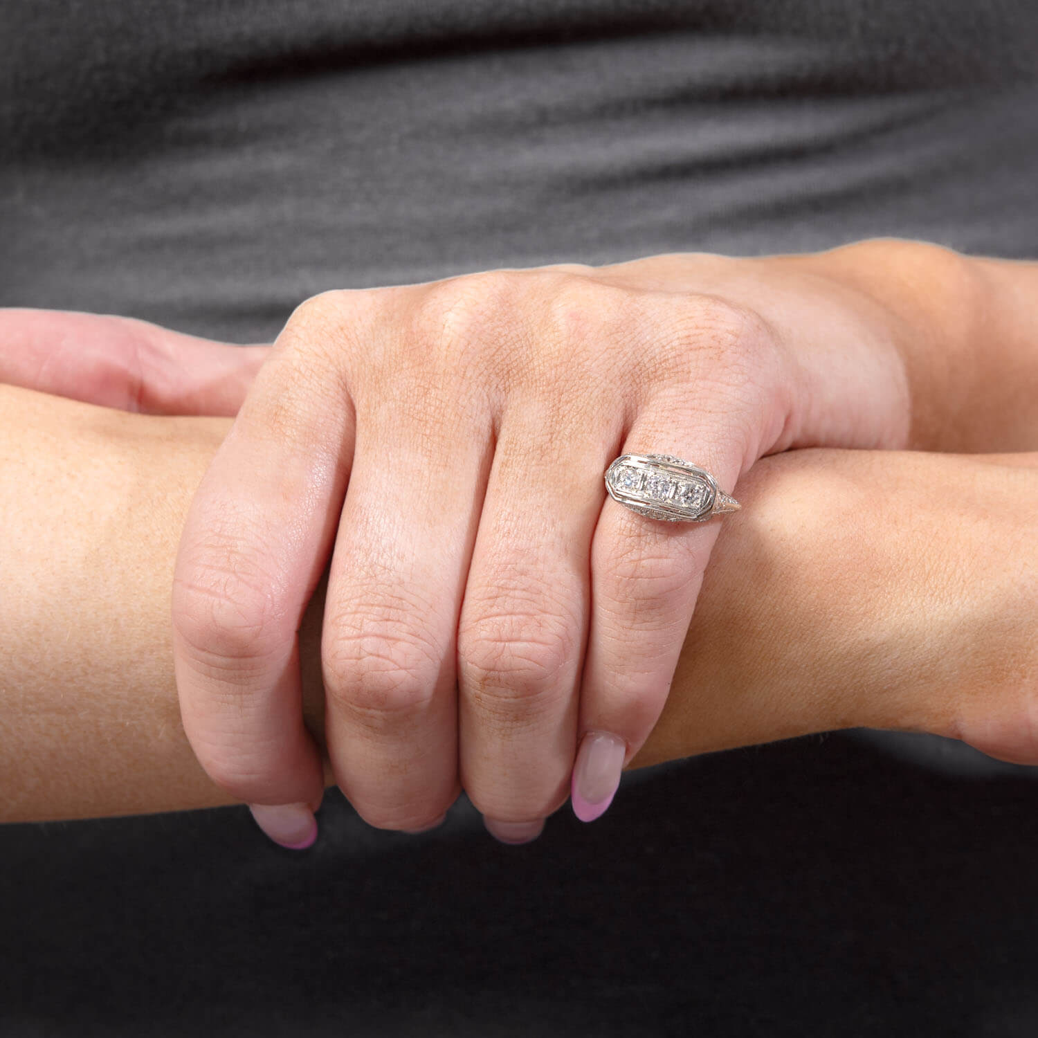 Art Deco 14k Diamond Three Stone Ring