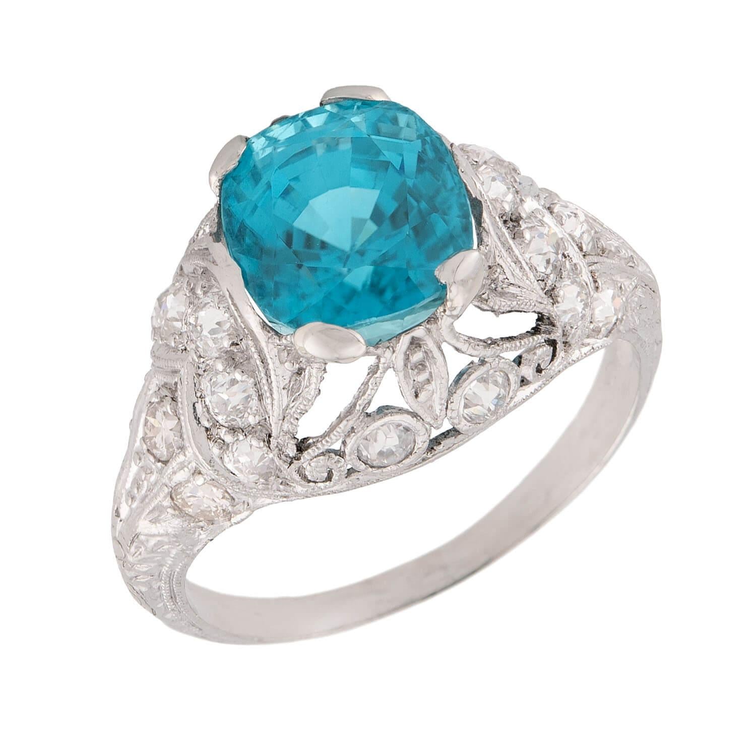 Art Deco Platinum Mounting Zircon & Diamond Ring