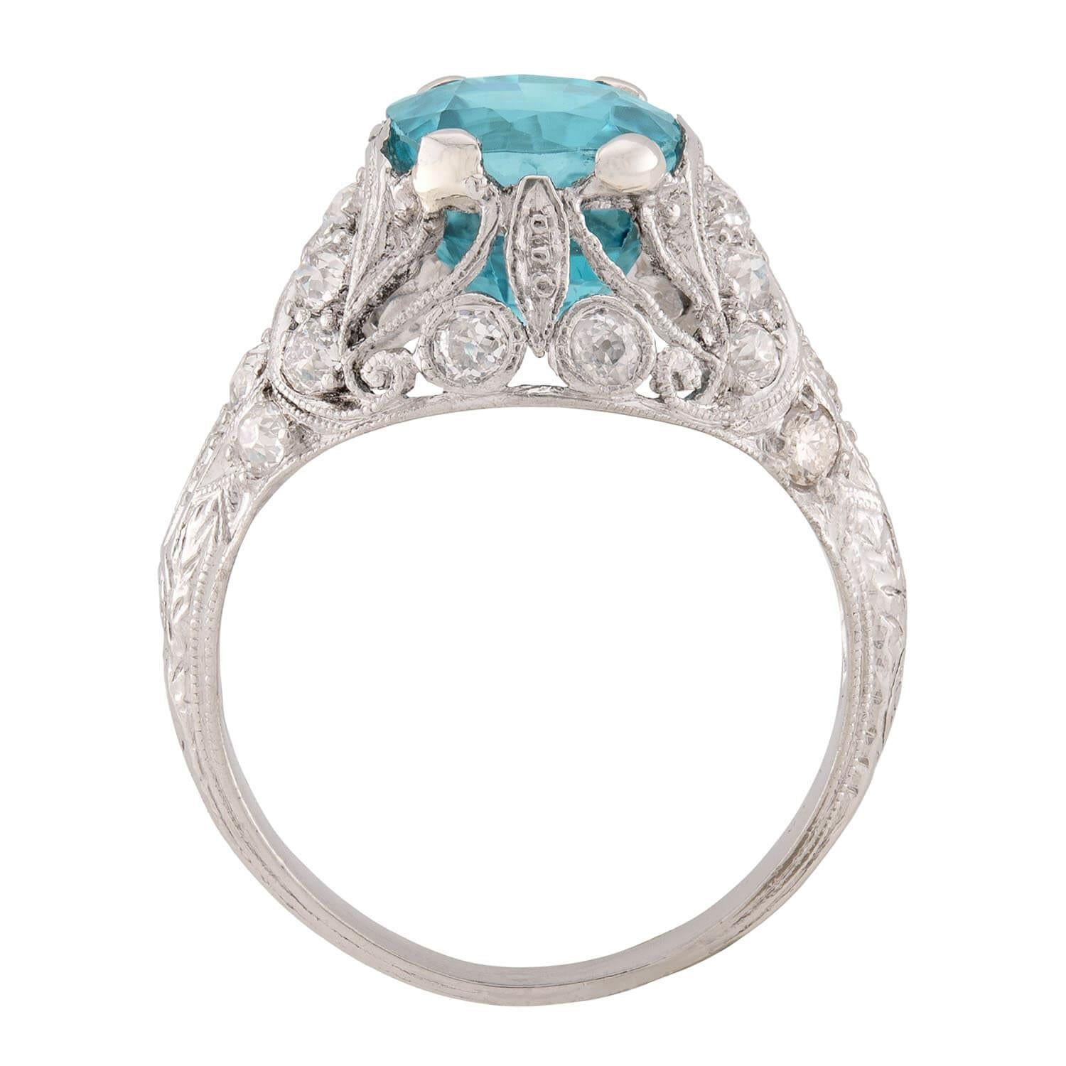 Art Deco Platinum Mounting Zircon & Diamond Ring