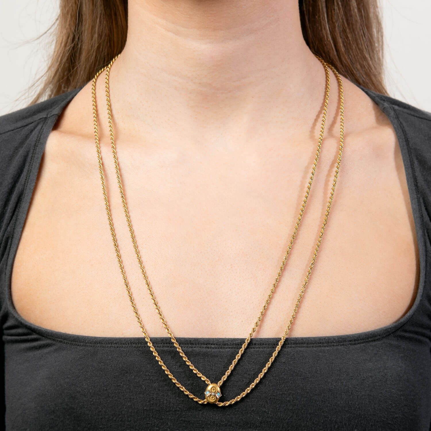 Victorian 9k Opal & Pearl Slide Chain Necklace