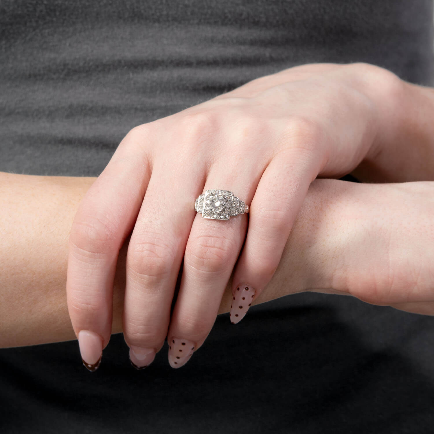Art Deco Platinum Step Diamond Engagement Ring