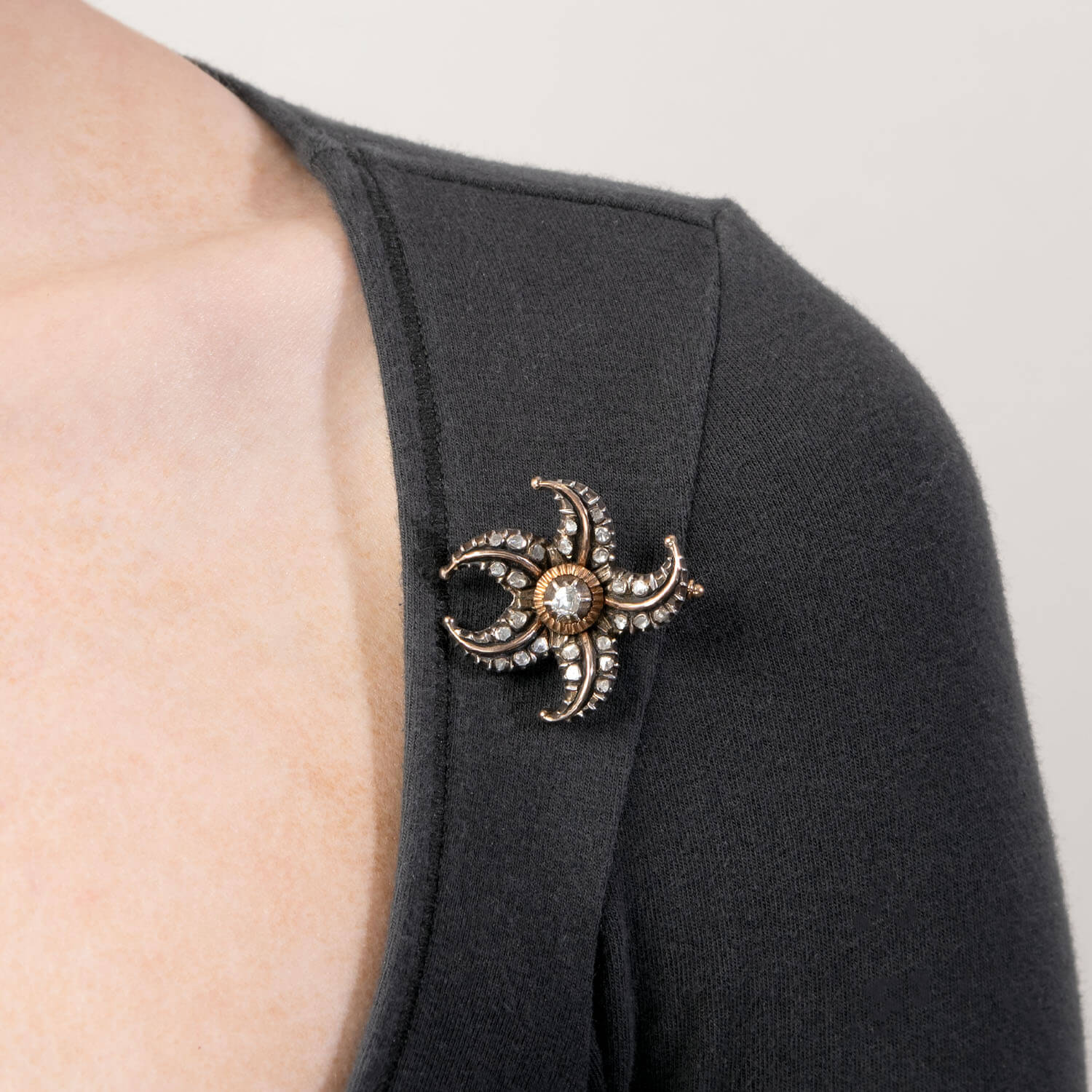 Victorian 14k/Sterling Silver Diamond Starfish Pin
