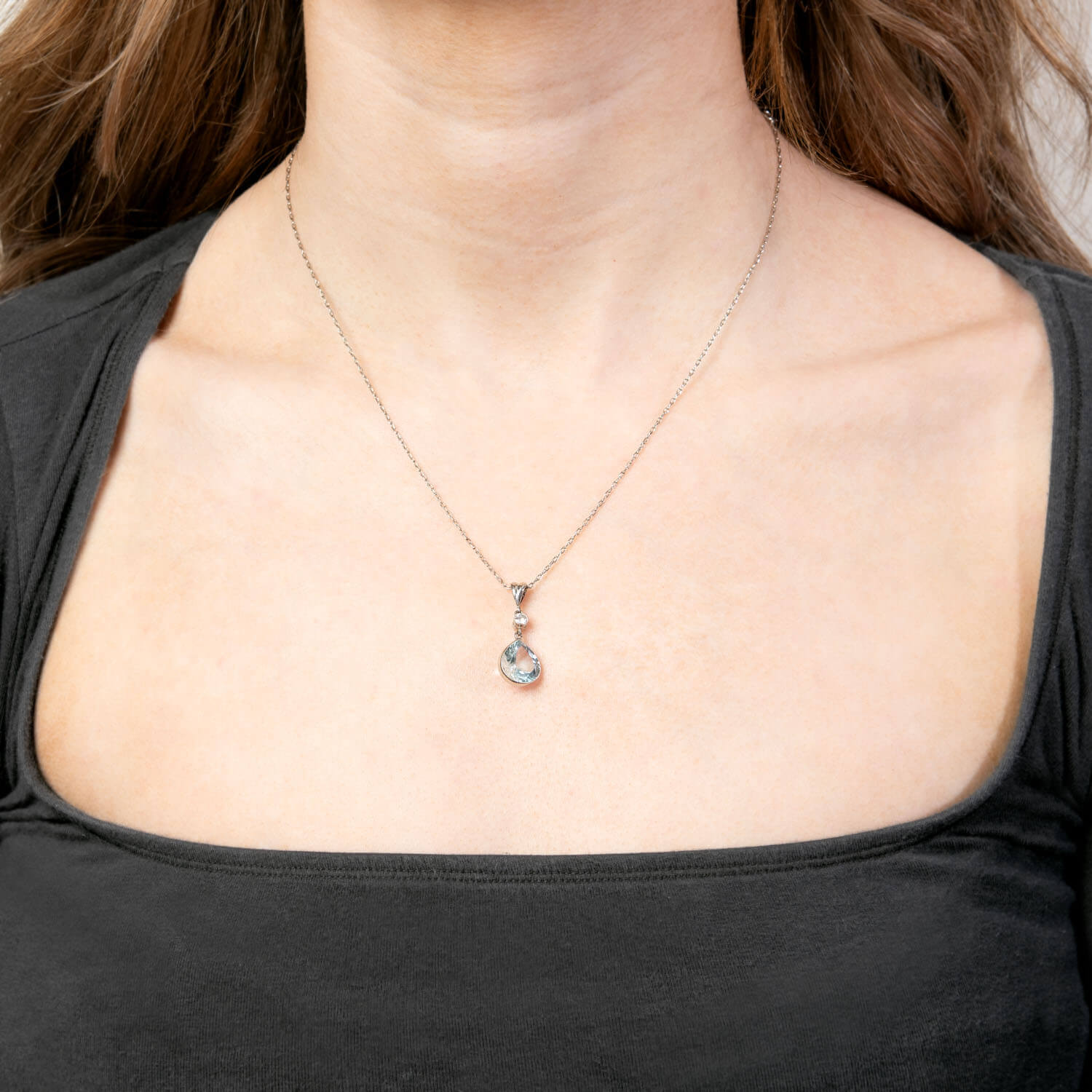 Estate 18k Aqua and Diamond Drop Necklace