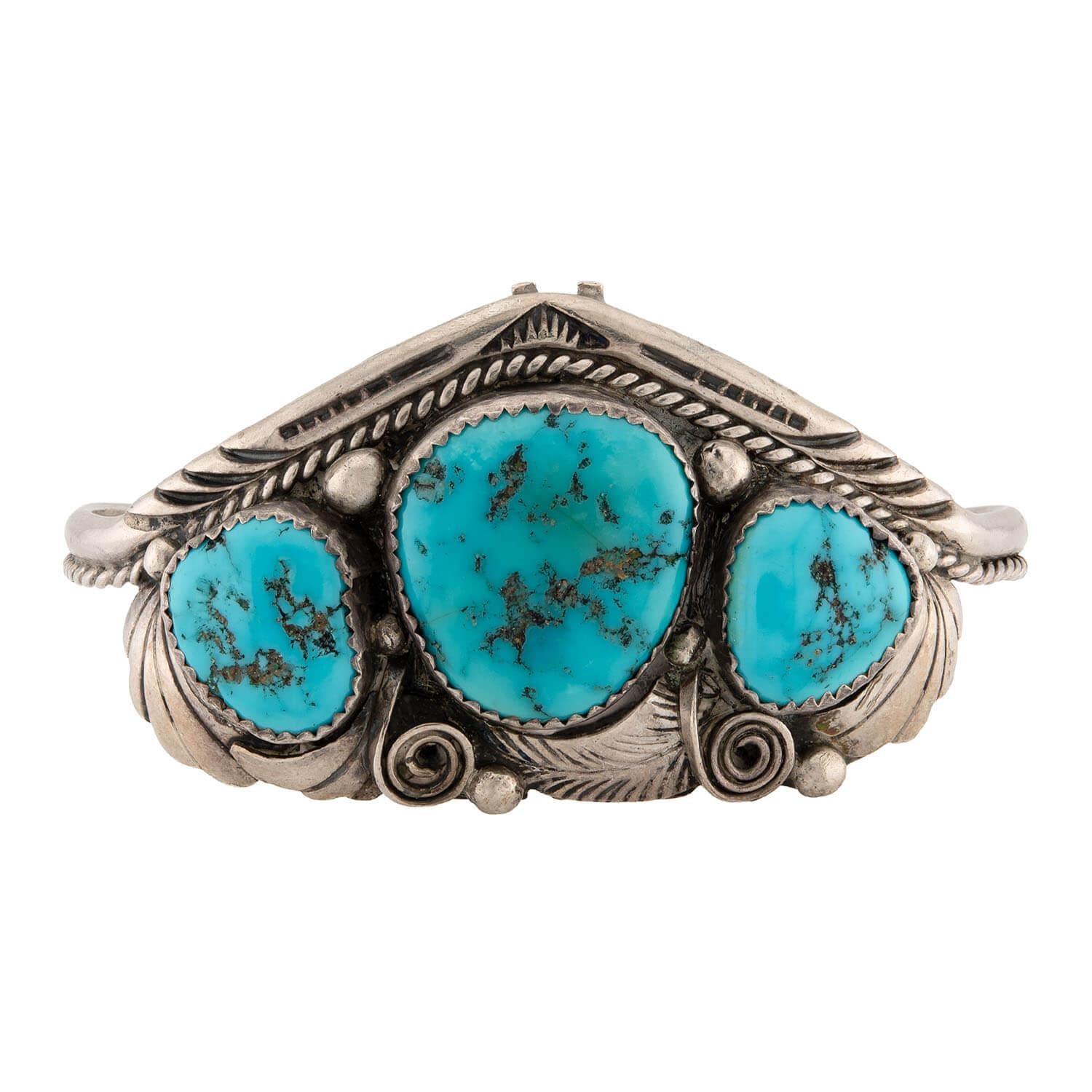 Vintage Native American Sterling Silver Turquoise Cuff Bracelet