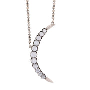 Victorian Sterling Silver Moonstone Crescent Pendant Necklace
