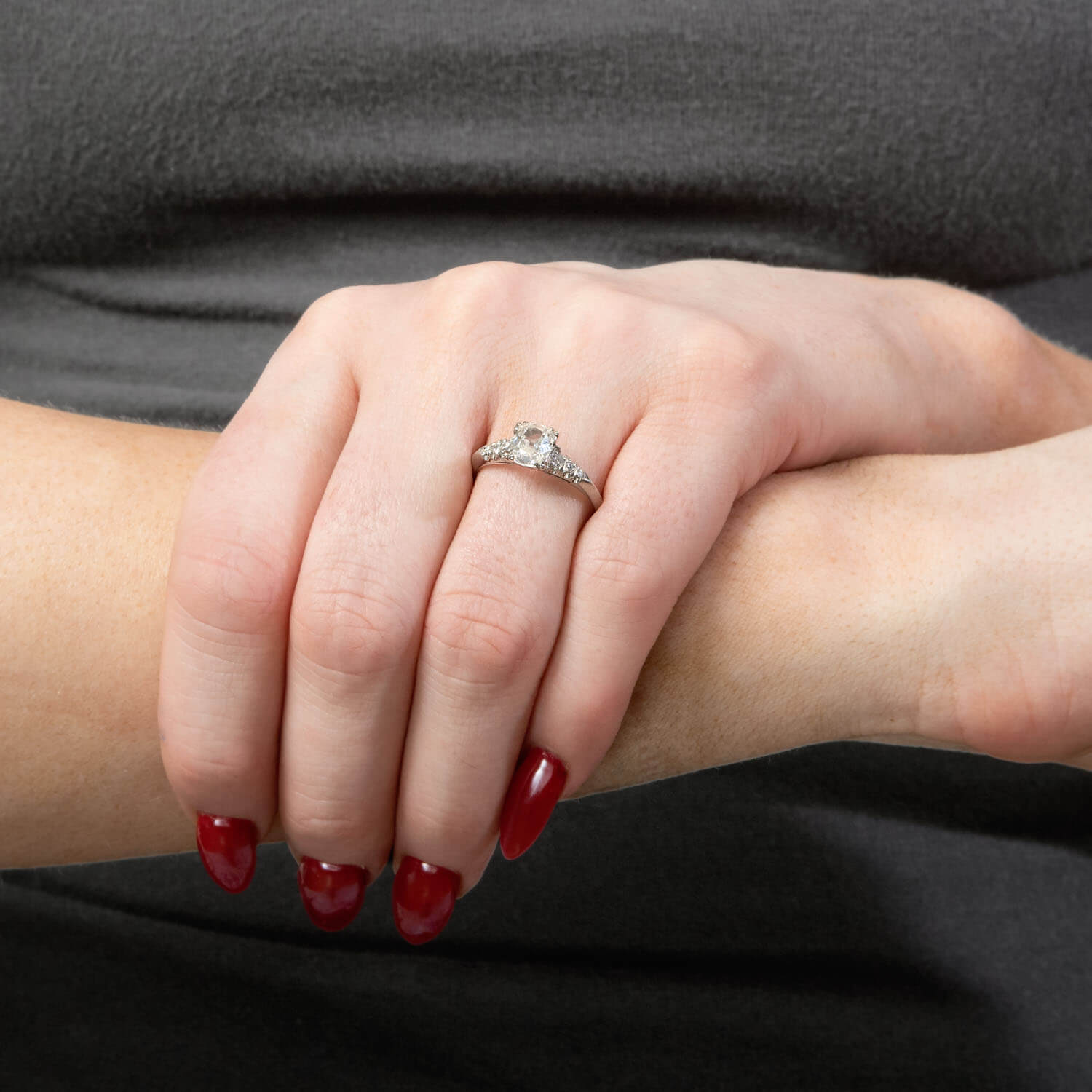 Retro Platinum Diamond Engagement RIng .90ct