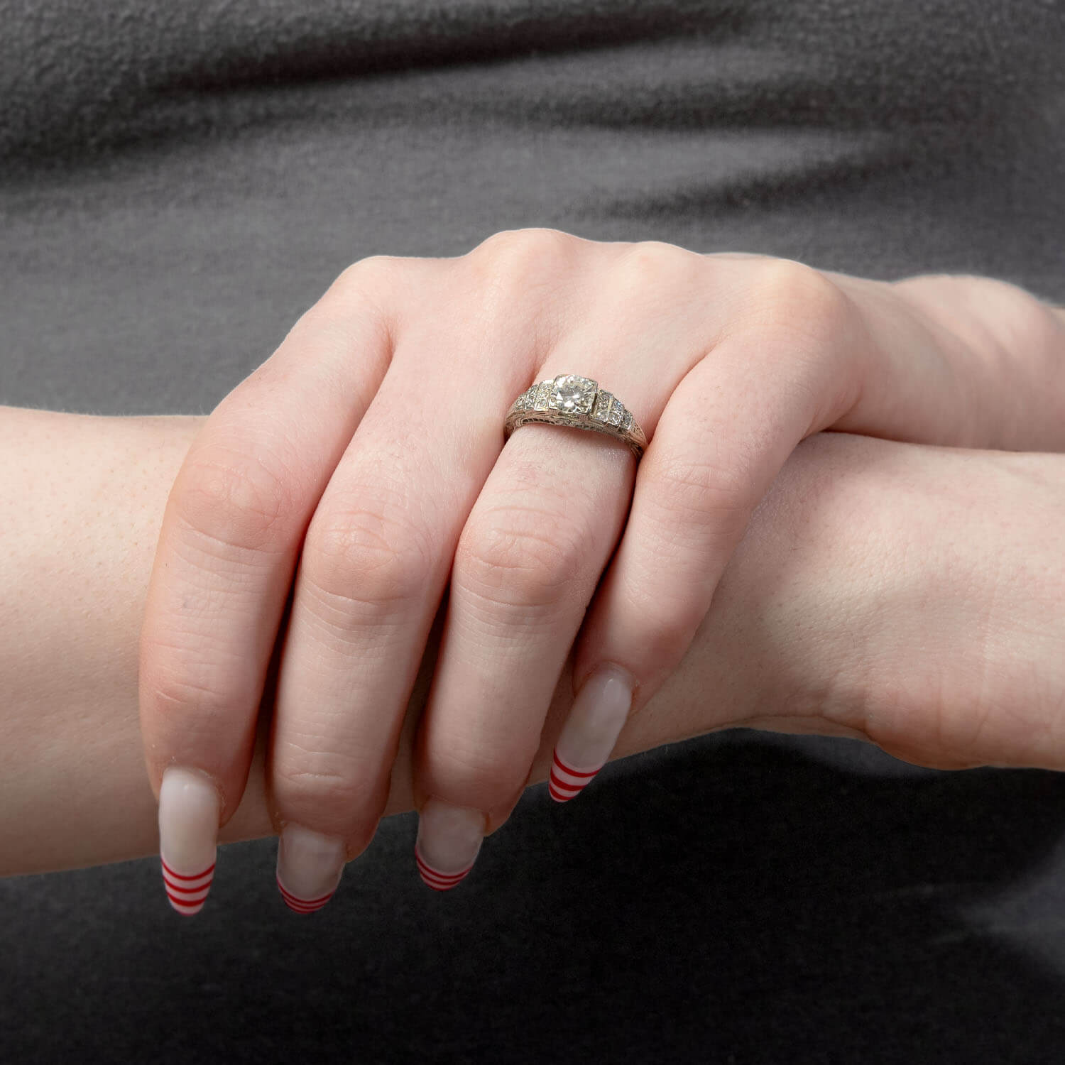 BIRKS Art Deco 18k Diamond Engagement Ring .80ct