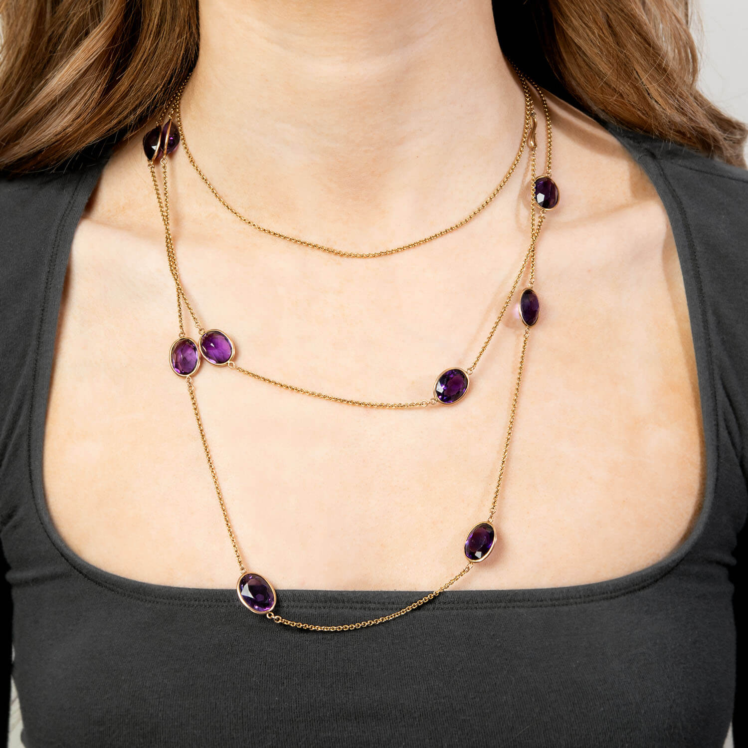 Victorian Russian 18k Amethyst Link Necklace 60"